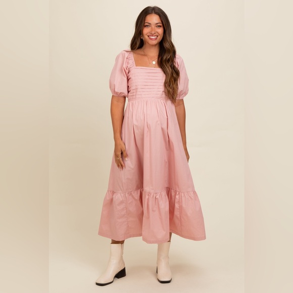 Pinkblush Dresses & Skirts - Pinkblush puff sleeve cotton ruffle trim midi dress nwot